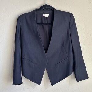 Helmut Lang Black Blazer Cropped Open Front‎ Minimalist Wool Jacket Size 4